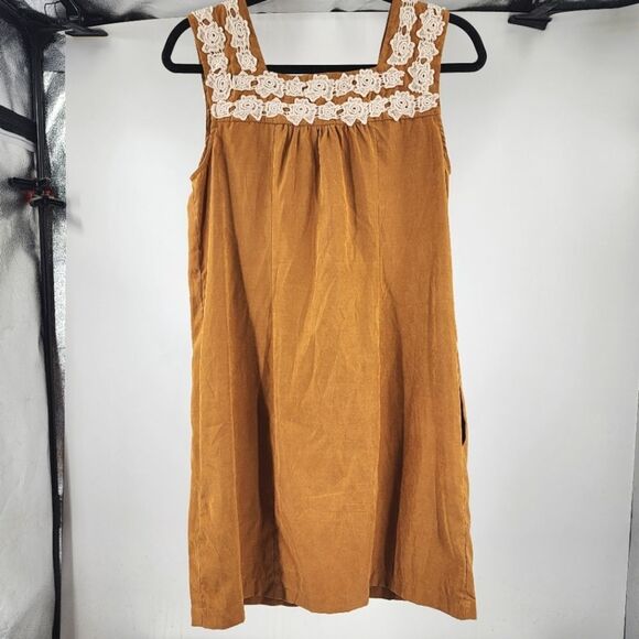 Anthropologie Tracy Reese Plenty Rosette Lace Shift York Dress Mustard XS - Picture 3 of 5